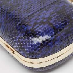 Pre Owned Diane Von Furstenberg Blue/Black Snakeskin Evil Eye Minaudiere Clutch