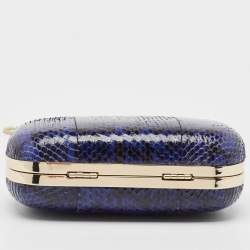 Pre Owned Diane Von Furstenberg Blue/Black Snakeskin Evil Eye Minaudiere Clutch