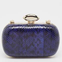 Pre Owned Diane Von Furstenberg Blue/Black Snakeskin Evil Eye Minaudiere Clutch