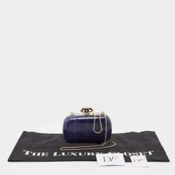 Pre Owned Diane Von Furstenberg Blue/Black Snakeskin Evil Eye Minaudiere Clutch