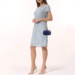 Pre Owned Diane Von Furstenberg Blue/Black Snakeskin Evil Eye Minaudiere Clutch