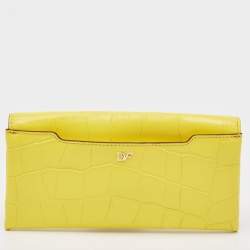 Diane Von Furstenberg Yellow Croc Embossed Leather 440 EVLP Clutch