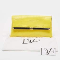 Diane Von Furstenberg Yellow Croc Embossed Leather 440 EVLP Clutch