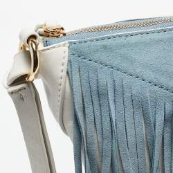 Diane Von Furstenberg Slate Blue/Ivory Leather and Suede Fringe Wristlet Bag