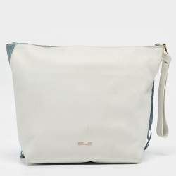 Diane Von Furstenberg Slate Blue/Ivory Leather and Suede Fringe Wristlet Bag