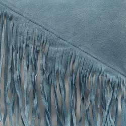 Diane Von Furstenberg Slate Blue/Ivory Leather and Suede Fringe Wristlet Bag