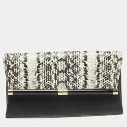 Diane von Furstenberg Black Python Embossed Leather 440 Envelope Clutch