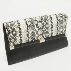 Diane von Furstenberg Black Python Embossed Leather 440 Envelope Clutch
