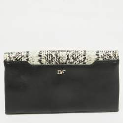 Diane von Furstenberg Black Python Embossed Leather 440 Envelope Clutch