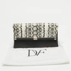 Diane von Furstenberg Black Python Embossed Leather 440 Envelope Clutch