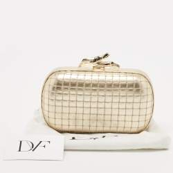 Diane Von Furstenberg Gold Quilted Leather Lytton Minaudiere Clutch