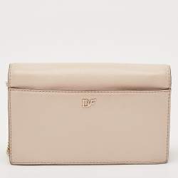 Diane Von Furstenberg Dusty Pink Leather Metal Flap Chain Clutch