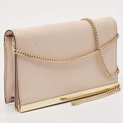 Diane Von Furstenberg Dusty Pink Leather Metal Flap Chain Clutch