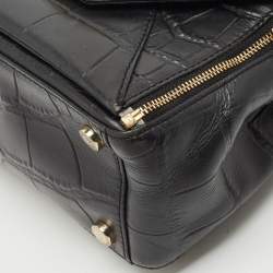 Diane Von Furstenberg Black Croc Embossed Leather Mini Secret Agent Tote