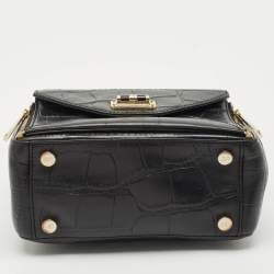 Diane Von Furstenberg Black Croc Embossed Leather Mini Secret Agent Tote