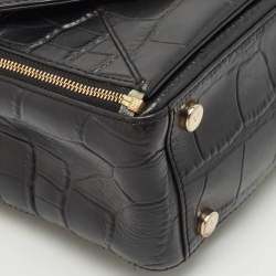Diane Von Furstenberg Black Croc Embossed Leather Mini Secret Agent Tote
