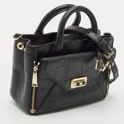 Diane Von Furstenberg Black Croc Embossed Leather Mini Secret Agent Tote