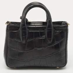 Diane Von Furstenberg Black Croc Embossed Leather Mini Secret Agent Tote