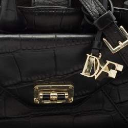 Diane Von Furstenberg Black Croc Embossed Leather Mini Secret Agent Tote