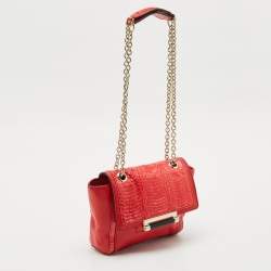 Diane Von Furstenberg Red Leather and Snakeskin Leather Mini 440 Shoulder Bag