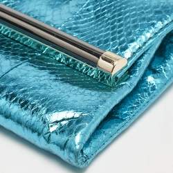 Diane Von Furstenberg Metallic Blue Foil Snakeskin Envelop Clutch