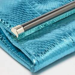 Diane Von Furstenberg Metallic Blue Foil Snakeskin Envelop Clutch