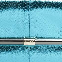 Diane Von Furstenberg Metallic Blue Foil Snakeskin Envelop Clutch