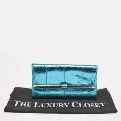 Diane Von Furstenberg Metallic Blue Foil Snakeskin Envelop Clutch