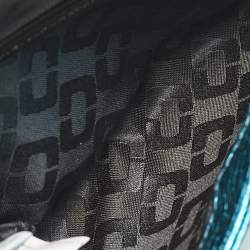 Diane Von Furstenberg Metallic Blue Foil Snakeskin Envelop Clutch