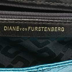 Diane Von Furstenberg Metallic Blue Foil Snakeskin Envelop Clutch