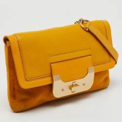 Diane Von Furstenberg Yellow Leather and Suede Harper Flap Shoulder Bag