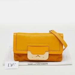 Diane Von Furstenberg Yellow Leather and Suede Harper Flap Shoulder Bag