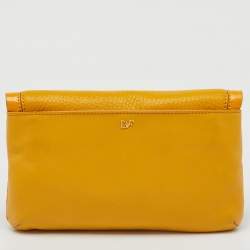 Diane Von Furstenberg Yellow Leather and Suede Harper Flap Shoulder Bag