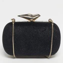 Pre Owned Diane Von Furstenberg Black Calfhair Flirty Minaudiere Chain Clutch