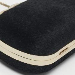 Pre Owned Diane Von Furstenberg Black Calfhair Flirty Minaudiere Chain Clutch