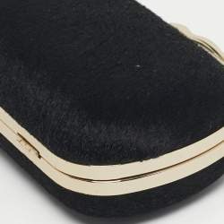 Pre Owned Diane Von Furstenberg Black Calfhair Flirty Minaudiere Chain Clutch