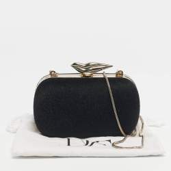 Pre Owned Diane Von Furstenberg Black Calfhair Flirty Minaudiere Chain Clutch