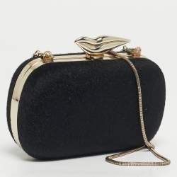 Pre Owned Diane Von Furstenberg Black Calfhair Flirty Minaudiere Chain Clutch