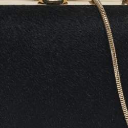 Pre Owned Diane Von Furstenberg Black Calfhair Flirty Minaudiere Chain Clutch