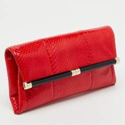 Pre Owned Diane Von Furstenberg Red Snakeskin Leather Clutch