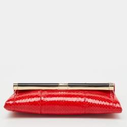 Pre Owned Diane Von Furstenberg Red Snakeskin Leather Clutch