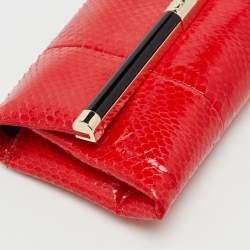 Pre Owned Diane Von Furstenberg Red Snakeskin Leather Clutch