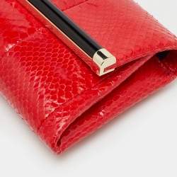 Pre Owned Diane Von Furstenberg Red Snakeskin Leather Clutch