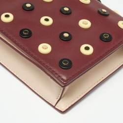 Pre Owned Diane Von Furstenberg Burgundy/Beige Leather Studded Soiree Clutch Bag
