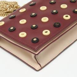 Pre Owned Diane Von Furstenberg Burgundy/Beige Leather Studded Soiree Clutch Bag
