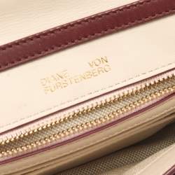 Pre Owned Diane Von Furstenberg Burgundy/Beige Leather Studded Soiree Clutch Bag