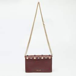 Pre Owned Diane Von Furstenberg Burgundy/Beige Leather Studded Soiree Clutch Bag