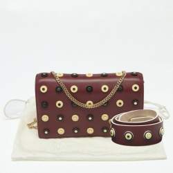 Pre Owned Diane Von Furstenberg Burgundy/Beige Leather Studded Soiree Clutch Bag