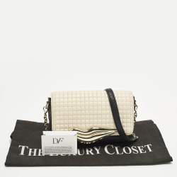 Pre Owned Diane Von Furstenberg Flirty Lips Black/Off White Quilted Leather Shoulder Bag