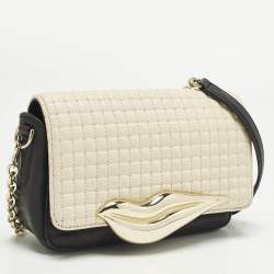 Pre Owned Diane Von Furstenberg Flirty Lips Black/Off White Quilted Leather Shoulder Bag